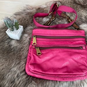 Pink leather fossil crossbody bag